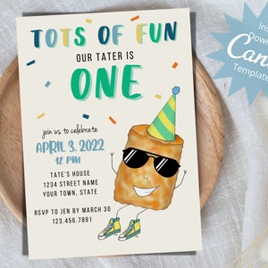 Tater Tot First Birthday Invitation, Little Tater Tot 1st Birthday Invite, Tate Invitation, Tots of Fun Invite, Editable Instant Download