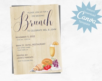 Pre Wedding Brunch Invitation, Post wedding Bruch, Rustic Brunch Invitation, Bridal Brunch, Welcome Breakfast, Instant Download Template