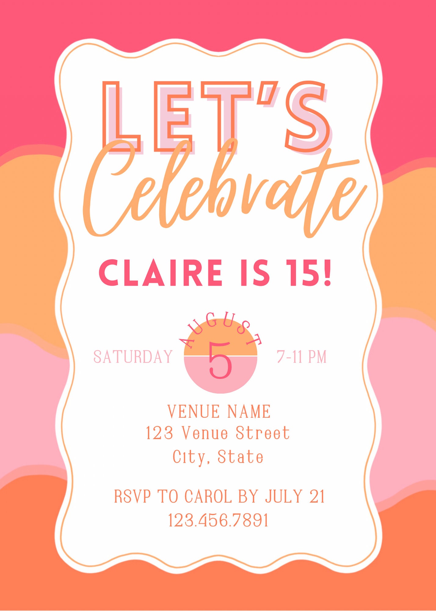 Lets Celebrate Invitation, Pink and Orange Any Occasion Invite, Girls ...