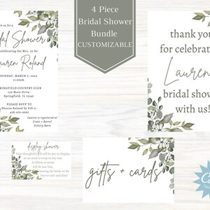 Editable Bridal Shower Invitation, Insert Cards, Table Signs, Customizable Templates, Floral Design, Natural Greenery, Editable in Canva