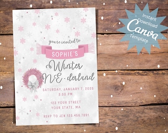 Winter ONEderland Birthday, Girl Winter Birthday, Pink and Silver Winter Wonderland, Baby 1st Birthday Invitation, Instant Download Template