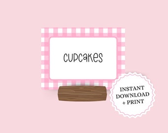 Printable Pink Gingham Food Labels, Name and Table Cards | Coquette, Girly, Party Decorations for Birthday, Baby Shower, Mother's Day