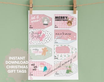 Printable Pink Christmas Gift Tags | Cute Christmas Gift Tags for Girls | Instant Download PDF |