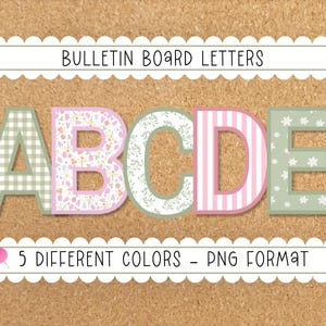 Lettres imprimables du tableau d'affichage du printemps | Enseignants, décorations de salle de classe pour l'école | Coloré, rose et vert | Vichy, Fleurs, Floral