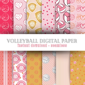 Sofortiger Download Volleball Digital Papier Bündel, Nahtlos | Bunte, rosa, girlyvolleyballspieler-Muster für Scrapbooking, Basteln
