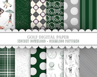 Golf Themed Digital Paper Bundle | Instant Download Golfing Seamless Patterns and Designs for Scrapbooking, Crafting, Card Making, Wallpaper