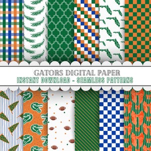 Pacchetto di carta digitale Seamless Gators / Download immediato, modelli stampabili / Colori Florida, arancione, verde e blu / Football