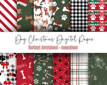 Dog Christmas Digital Paper, Instant Download and Print | Puppy Christmas Journaling, Wallpapers and Craft Paper
