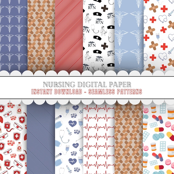 Nursing RN Digital Paper Bundle | Instant Download and Seamless Nurse Paper for Crafting, Scrapbooking, Card Making, Stickers, and Wallpaper