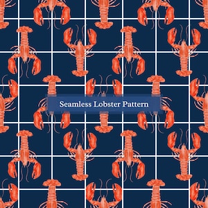 Seamless Lobster Pattern | Digital Paper | Light Blue, Navy, Red | Maine Lobsters |  Coastal, New England | Scrapbooking Crafting, Custom