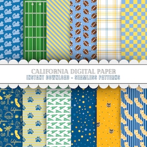 Papier numérique sans couture sur le football californien | Motifs transparents, papier artisanal imprimable à usage commercial | Ours, Cali, Los Angeles
