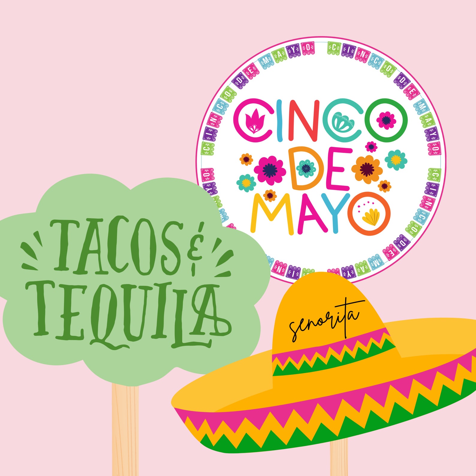 Printable Cinco De Mayo Photo Prop Signs for Photo Booth Backdrop