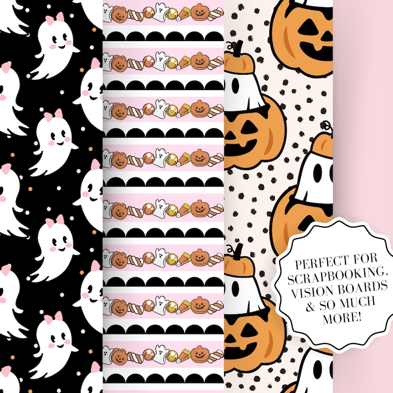 Girly Halloween Digital Paper Bundle | Seamless Pink Halloween Patterns ...