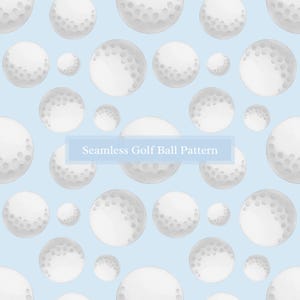 May include: A seamless pattern of white golf balls on a light blue background. The golf balls have a dimpled texture.