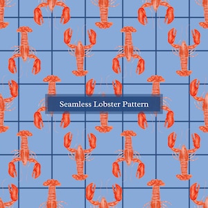 Seamless Lobster Pattern | Digital Paper | Light Blue, Navy, Red | Maine Lobsters |  Coastal, New England | Scrapbooking Crafting, Custom