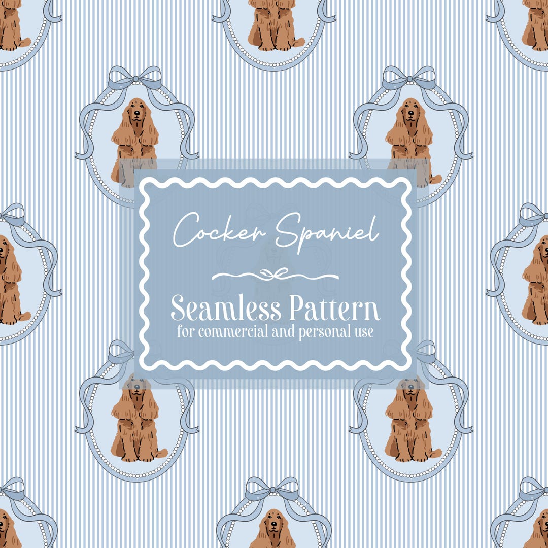 Seamless Cocker Spaniel Digital Paper | Coquette Bow, Baby Blue, Boy ...