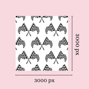 May include: A seamless pattern featuring black and white checkered flags, a common symbol of racing and competition, repeated across a white background.