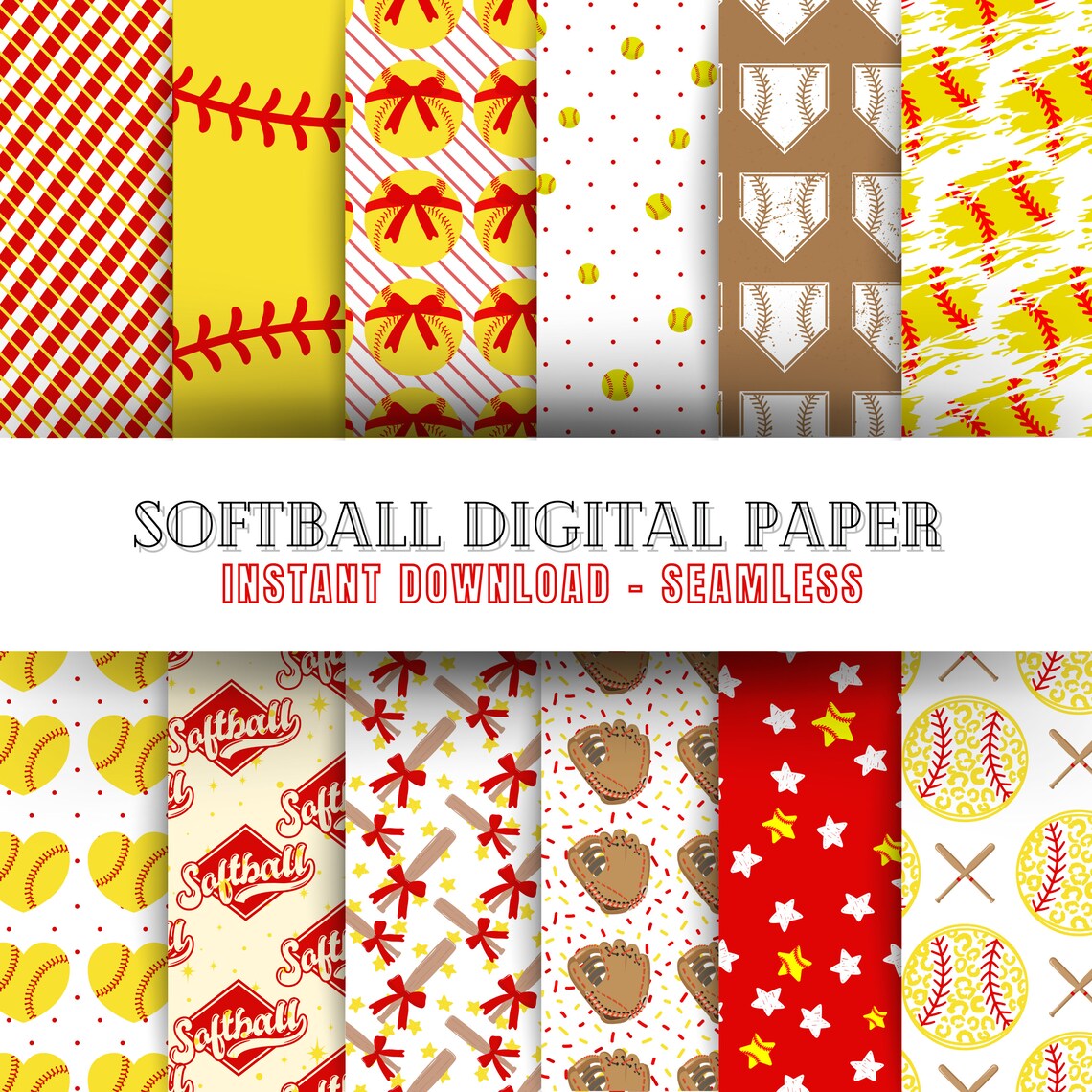 Seamless Softball Digital Paper Bundle | Instant Download Girly ...