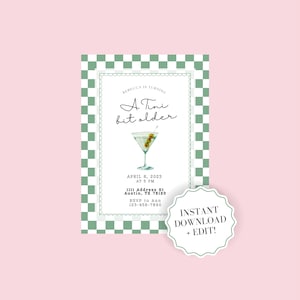 Modèle personnalisé d'invitation de fête d'anniversaire « Tini Bit Older » | Anniversaire Martini imprimable et modifiable | Fête d'anniversaire pour adultes, tendance