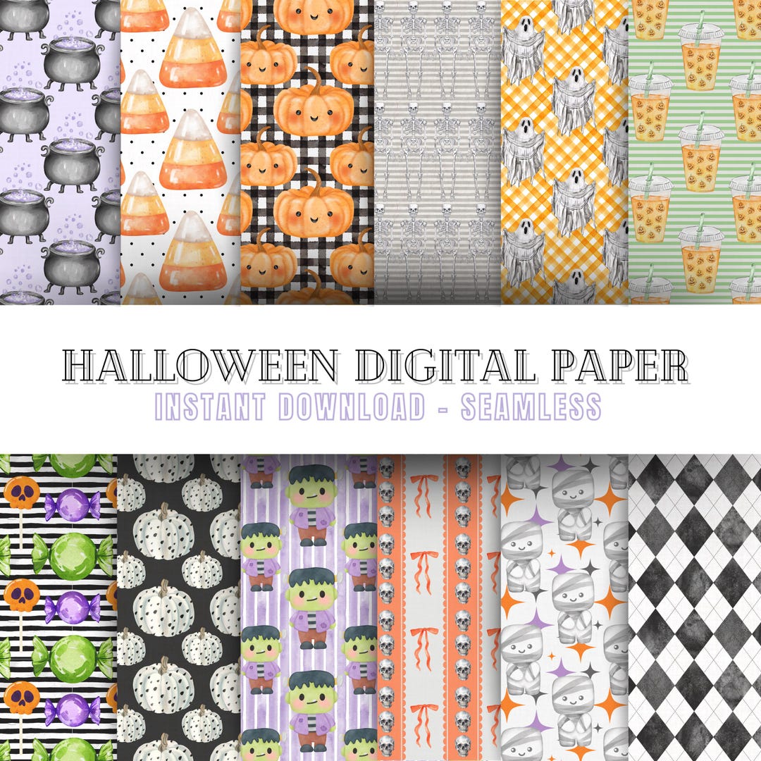 Seamless Watercolor Halloween Digital Paper Bundle | Instant Download ...
