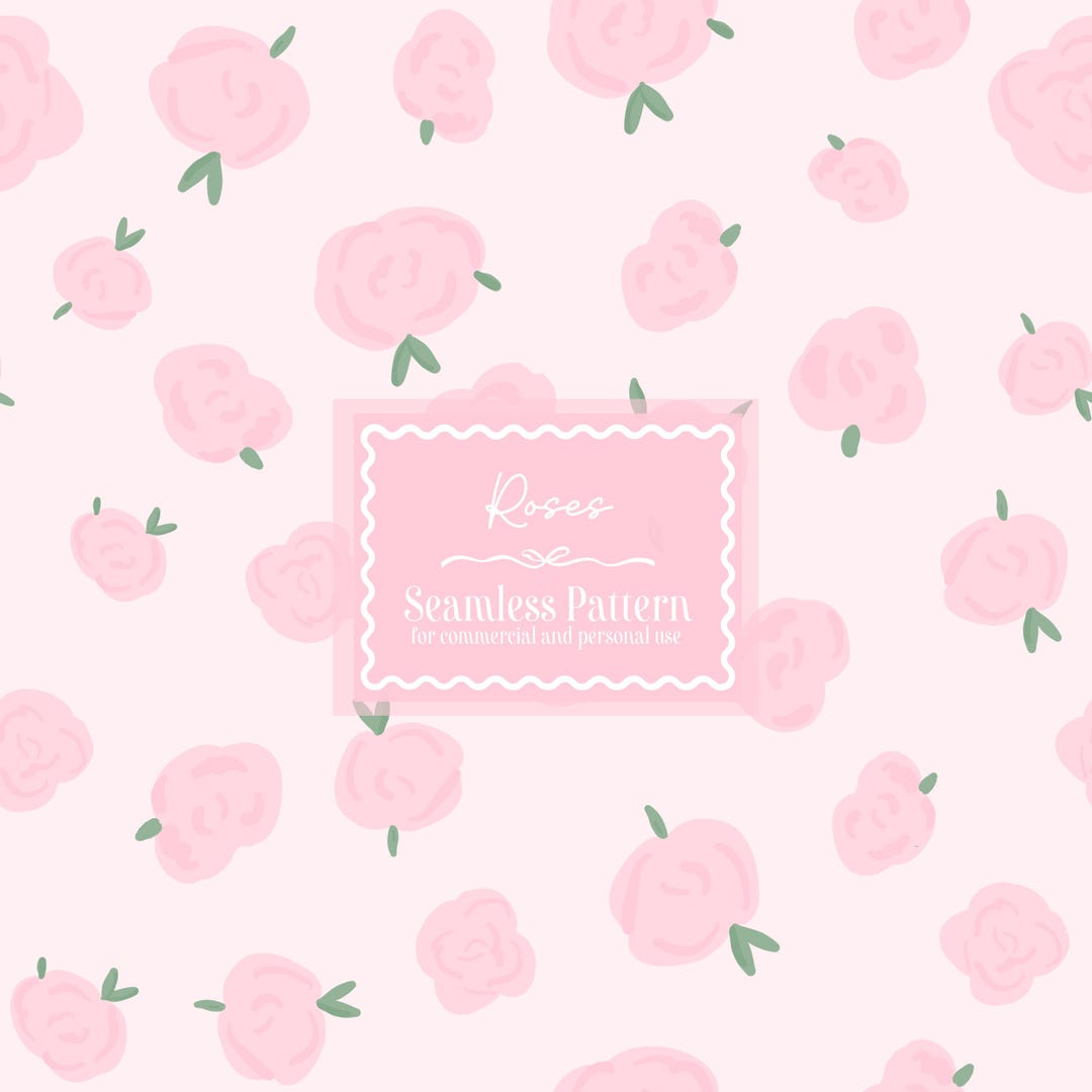 Pink Roses Pattern Paper Seamless Rose Pattern | Digital Paper, Commercial Use, Painted Roses ...