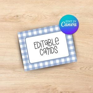 Tarjetas de comida, nombre y mesa de cuadros azules / Decoraciones para cenas o brunch de Pascua o primavera / Etiquetas de comida imprimibles y de descarga instantánea