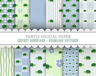 Seamless Turtle Digital Paper Bundle | Cute Turtle Background, Wallpaper, Printable Paper for Custom Crafts, Commercial Use