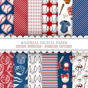Seamless Baseball Digital Paper Bundle | Instant Download Baseball Mom, Player, Team | Scrapbooking, Crafting, Wallpaper, Patterns, Party