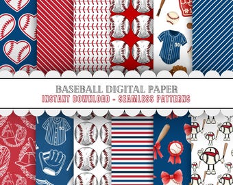 Seamless Baseball Digital Paper Bundle | Instant Download Baseball Mom, Player, Team | Scrapbooking, Crafting, Wallpaper, Patterns, Party