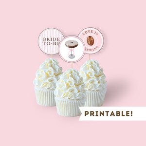 Printable Love Is Brewing Cupcake Toppers | Espresso Martini Bridal Shower, Bachelorette Party, Pink Bow | Party Decorations | PNG, PDF