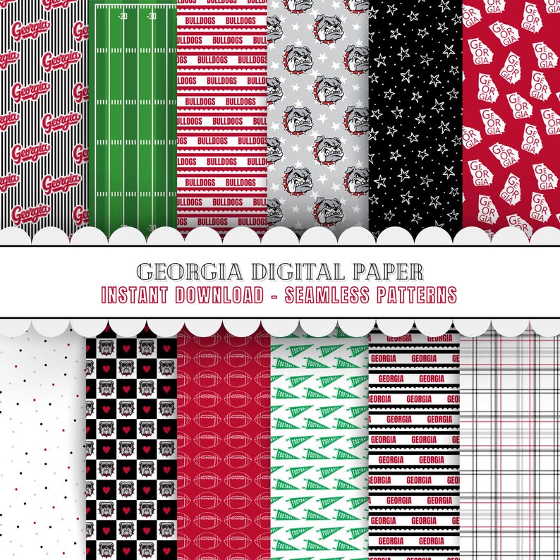 Georgia Design Pattern Seamless Georgia Football Digital Paper | Seamless Patterns for ...