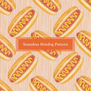 Seamless Hotdog Watercolor Pattern | Instant Download, Printable Paper | Summer Hotdog, BBQ Design | Scrapbooking, Crafting, Background