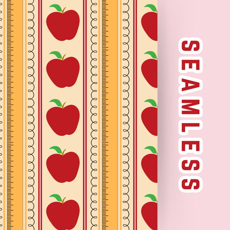 Seamless School Pattern | Printable Paper, Ruler, Apples, Back to ...