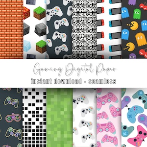 Sofortiger Download Gaming Digitales Papier Bundle | Druckbares Gaming Controller Hintergrundbild, Girl Gamer, Twitch Banner und Hintergründe