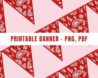 Printable Red Bandana Print Banner | Western, Cowboy, Country, Rodeo Themed Birthday, Bachelorette, Memorial Day, 4th of July Party