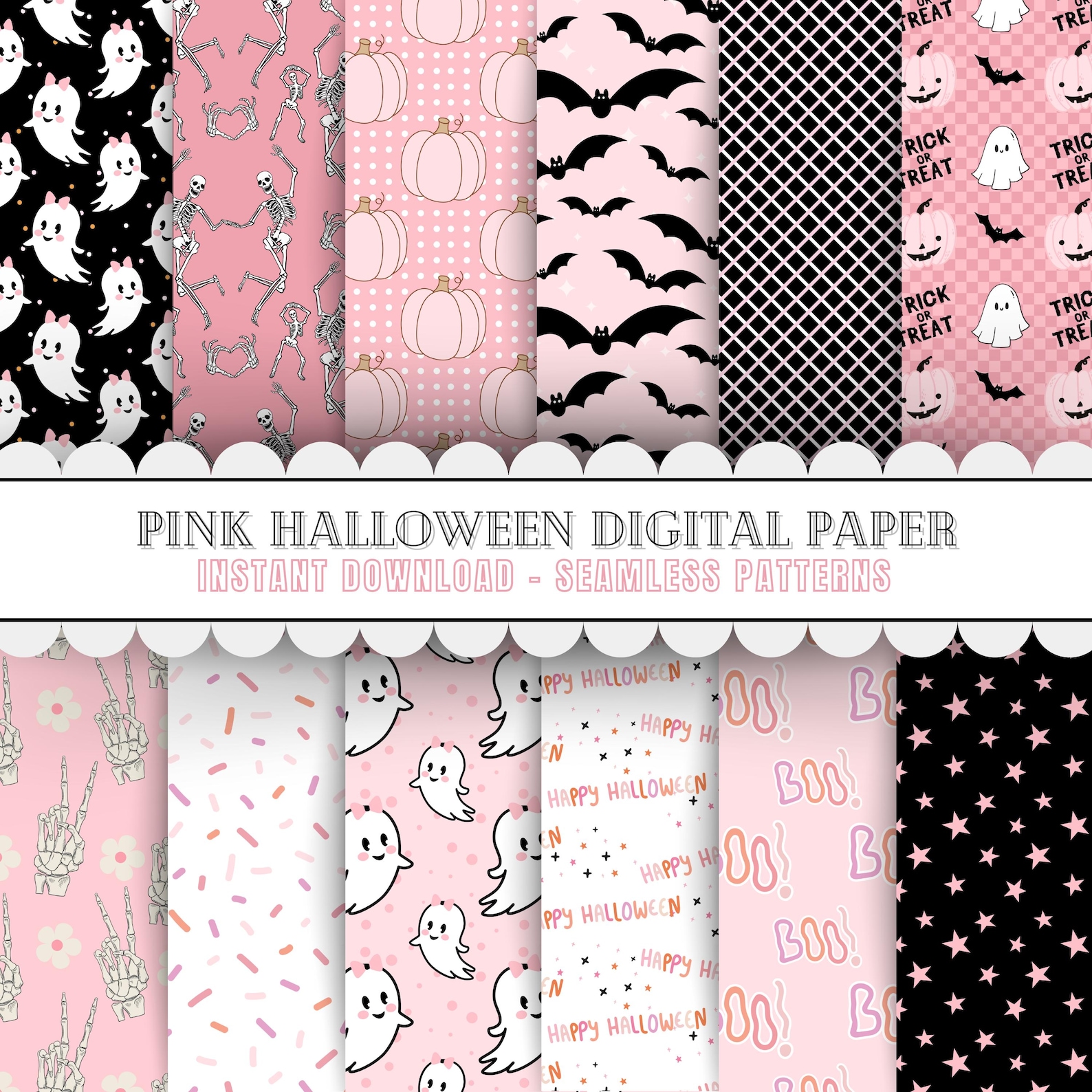 Seamless Pink Halloween Digital Paper Bundle | Instant Download ...