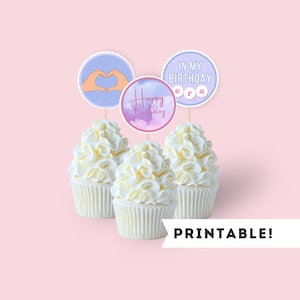 Printable Swiftie Lover Birthday Cupcake Toppers | Birthday Decorations | Birthday Era Party | Instant Download Party Decor