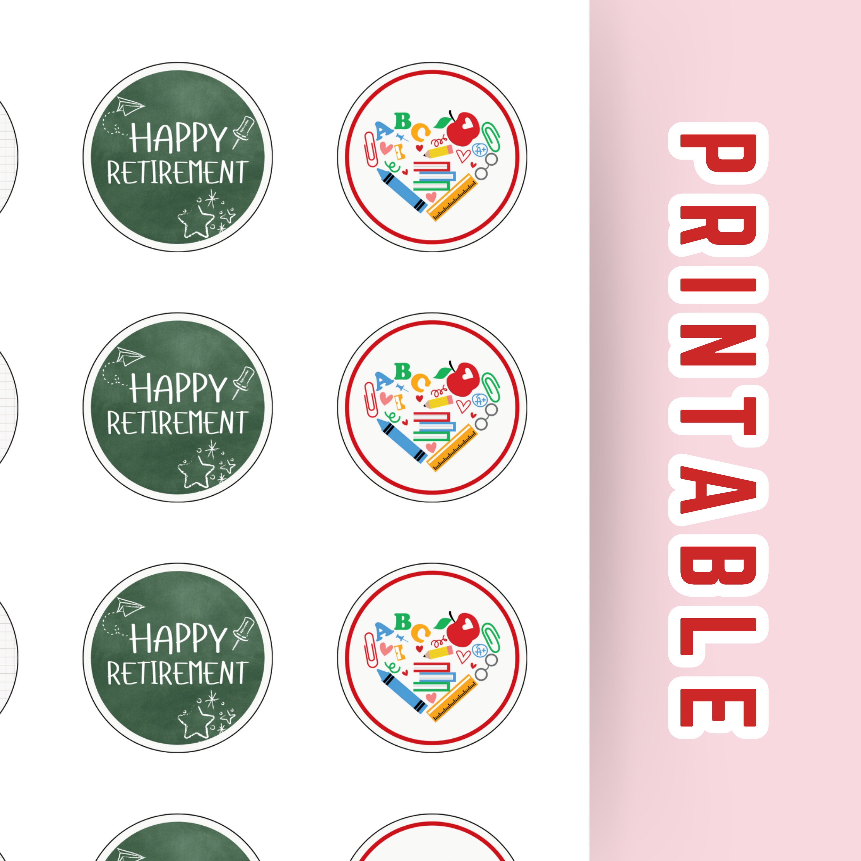 Printable Teacher Retirement Cupcake Toppers | School, Teacher Themed ...