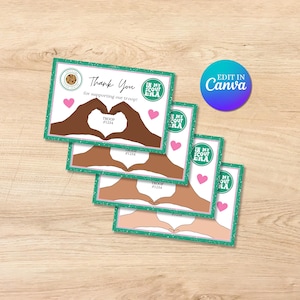 Cartes de remerciement modifiables de troupe d'éclaireuses | Notes de remerciement personnalisées + imprimables pour les clients de cookies | Brownies, juniors