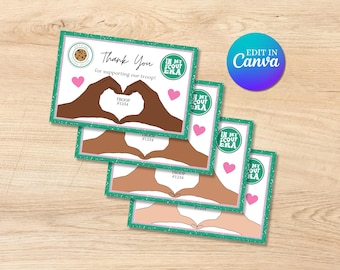 Bearbeitbare Pfadfindertruppe Dankeskarten | Personalisierte + druckbare Dankesnotizen für Cookie-Kunden | Brownies, Juniors