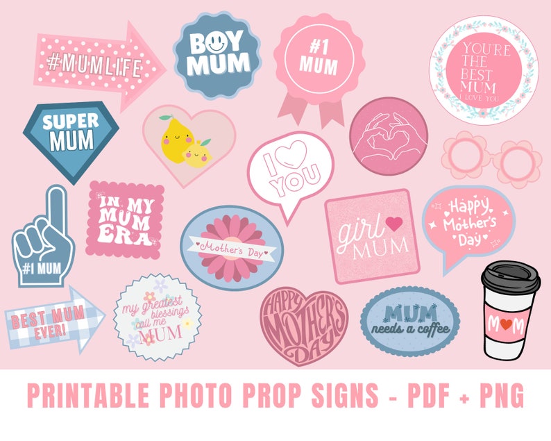 Printable Mothers Day Photo Props for Mum Instant Download Decorations ...