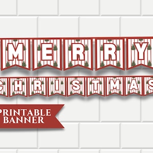 Printable Frohe Weihnachten Banner | Sofort Download, Wimpelkette für Weihnachten, Partydekoration | Weihnachten im Juli Party Dekor