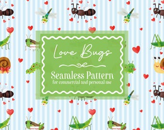 Seamless Love Bug Pattern | Digital Paper, Valentine's Day Pattern for Commercial Use, Printable, Background | Little Boys