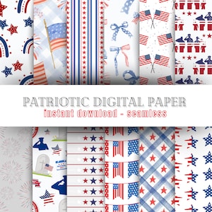 Patriotic Seamless Digital Paper Bundle | Instant Download, Printable Digital Patterns for Crafting, Invitations | Memorial Day, 4th of July