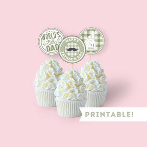Druckbare Cupcake-Topper zum Vatertag | Sofortiger Download, Geschenke für Papa, Dekorationen mit grünem Gingham-Druck, der beste Papa der Welt, Nr. 1 Papa