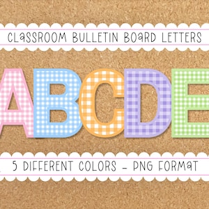 Printable Gingham Letters for Classroom, Bulletin Board Letters, PNG | Teacher, Preschool Activities, Gingham Print Letters for Crafts