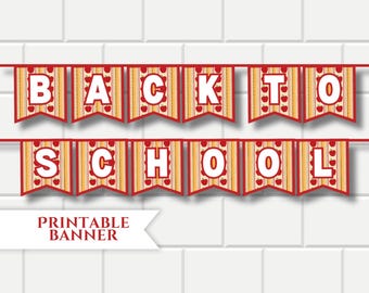 Printable Back To School Banner | Instant Download, Party Decorations, Bunting, Garland, Classic Apple, Ruler Decor, Teacher Classroom Decor