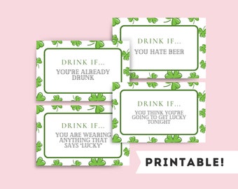 24 Printable St Patricks Day Drinking Game Cards | St Patricks Day Party Activities for Adults | 'Drink If' Game | Party Decorations