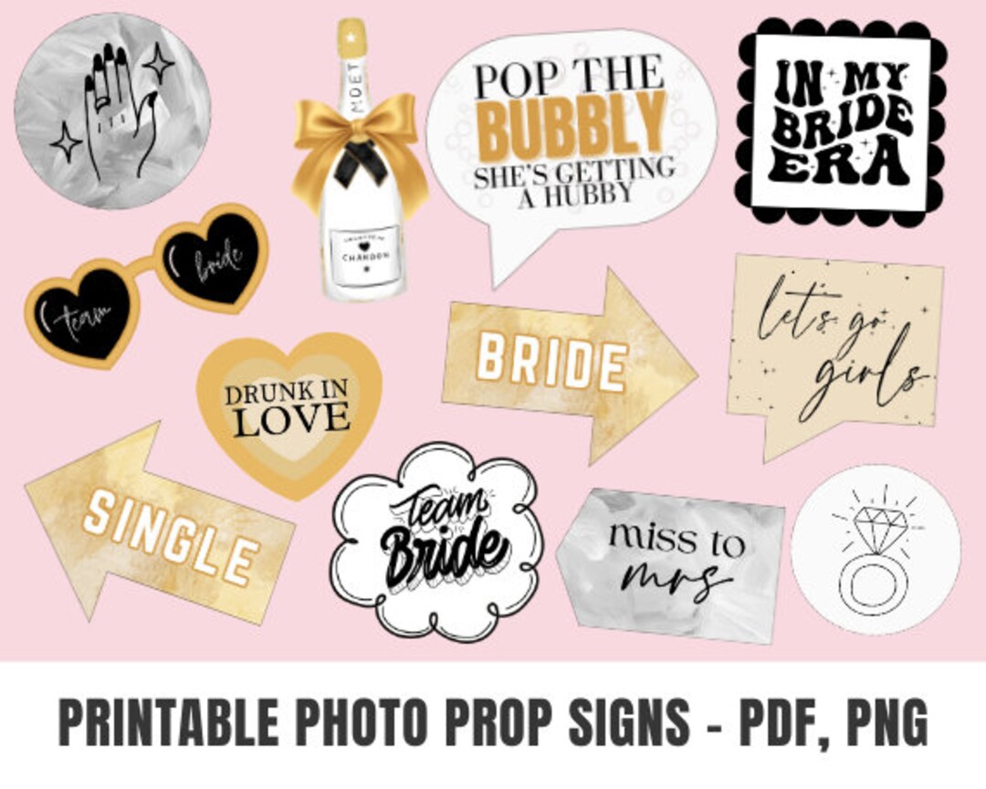 Printable Bridal Photo Booth Props and Signs | Bachelorette, Bridal Shower, Hen Party ...