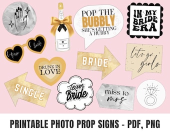 Afdrukbare bruids Photo Booth rekwisieten en borden | Vrijgezellenfeest, bruidsdouche, vrijgezellenfeestdecoraties, borden voor fotocabines